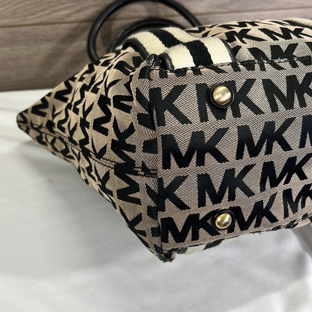 Michael Kors Grey and Black Canvas Hobo Shoulder Bag